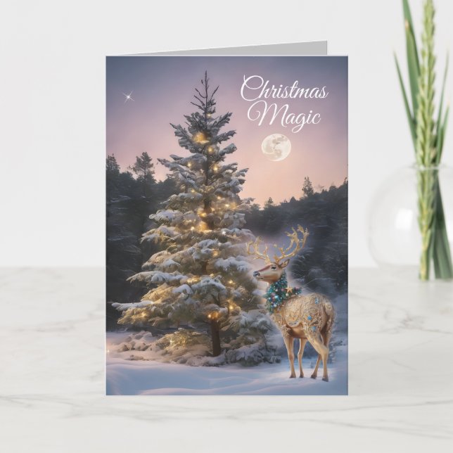 Weihnachtsmagie Reindeer Feiertagskarte (Vorderseite)