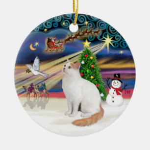 Weihnachtsmagie - Türkischer Van Cat Keramik Ornament