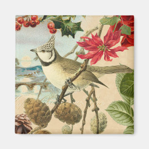 Weihnachtsmagnet mit Vogel und roter Blume Magnet