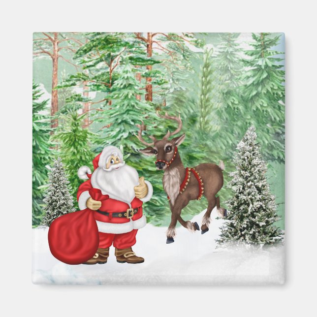 Weihnachtsmagnet mit Weihnachtsmann und Hirsch Magnet (Vorne)