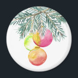 Weihnachtsmagnete Watercolor Baubles Magnet<br><div class="desc">Diese Weihnachtsmagnete sind mit Aquarellbaubeln in Rosa-,  Grün- und Orangetönen mit Pinienbögen ausgestattet. Eine bezaubernde Wahl für Kühlschrank Magnete für die Ferien. Einzigartige Aquarellkunst von Victoria Grigaliunas.</div>