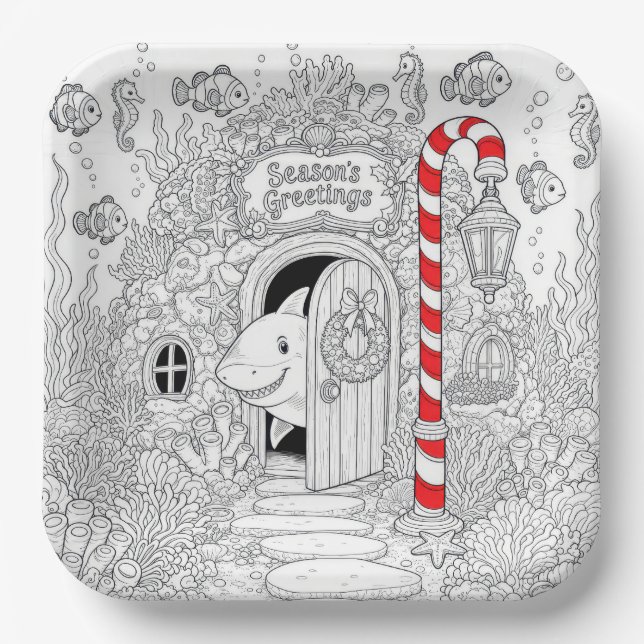 Weihnachtsmalbuch mit Hai Pappteller (Vorderseite)