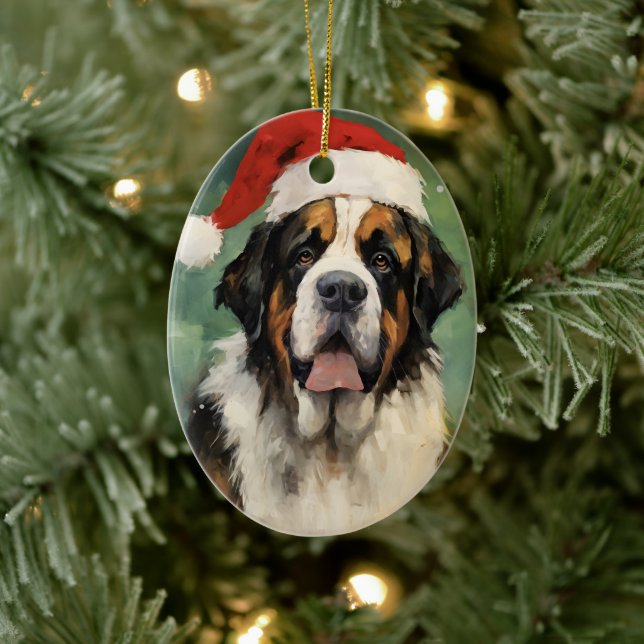 Weihnachtsmalerei St.Bernard Keramik Ornament (Baum)
