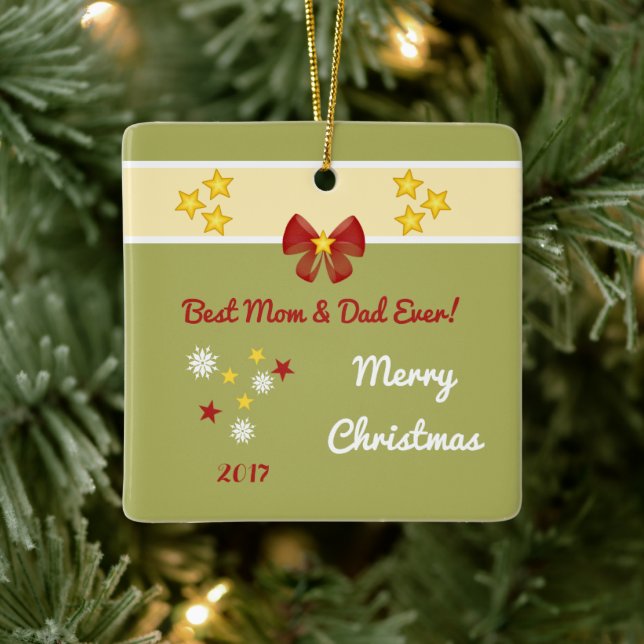 Weihnachtsmama Papa Foto Keramikornament (Baum)