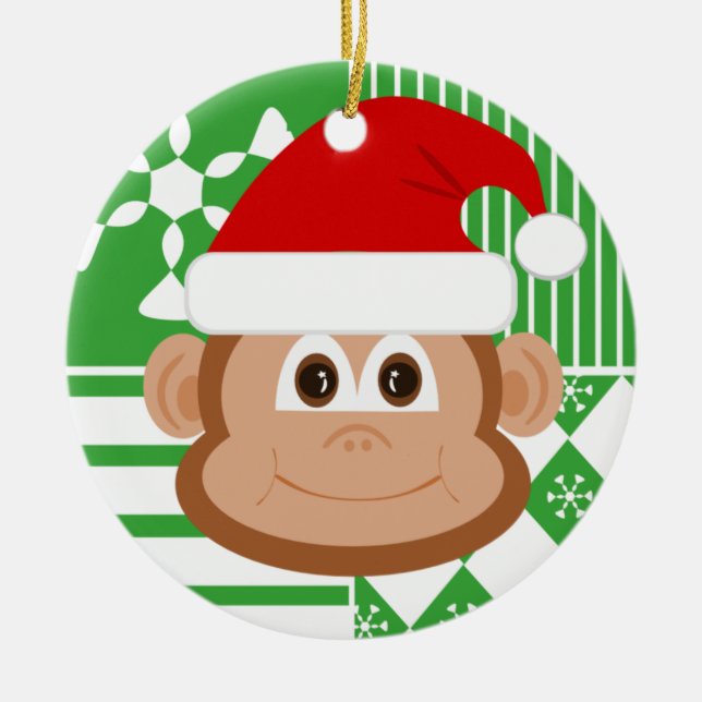 Weihnachtsmann-Affe-Weihnachtsverzierung Keramikornament (Vorne)