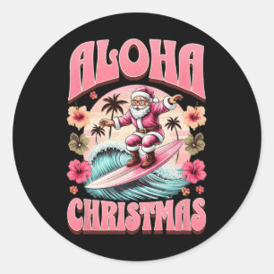Weihnachtsmann Aloha Surfen Hawaiian Mele Runder Aufkleber