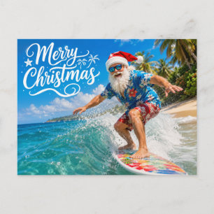 WEIHNACHTSMANN am Hawaii-Strand für Weihnachten Postkarte
