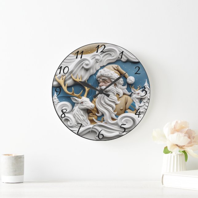 Weihnachtsmann am Heiligen Abend Große Wanduhr (Zuhause)