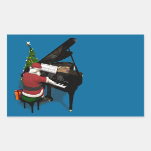 Weihnachtsmann am Klavier Rechteckiger Aufkleber