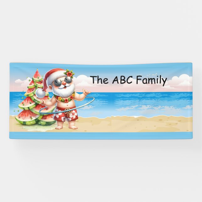 Weihnachtsmann am Strand Weihnachten im Juli Party Banner (Horizontal)