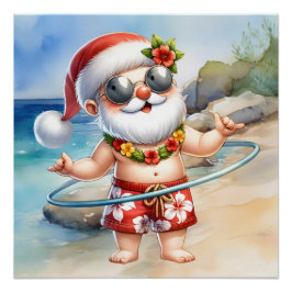 Weihnachtsmann am Strand zu Weihnachten im Juli Poster