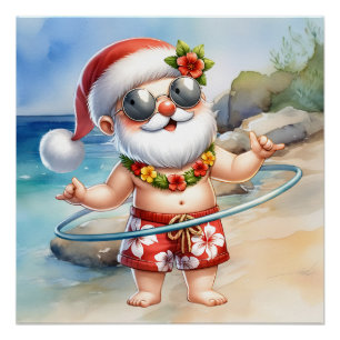 Weihnachtsmann am Strand zu Weihnachten im Juli Poster