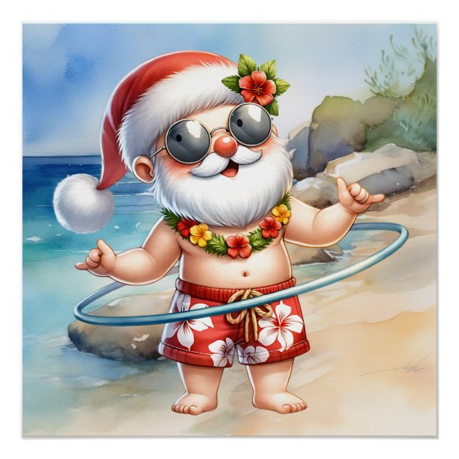 Weihnachtsmann am Strand zu Weihnachten im Juli Poster (Vorderseite)