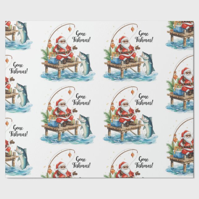 Weihnachtsmann angeln Weihnachten Geschenkpapier (Saum)