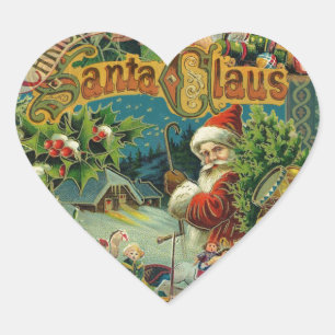Weihnachtsmann Antike Kunst Herz-Aufkleber