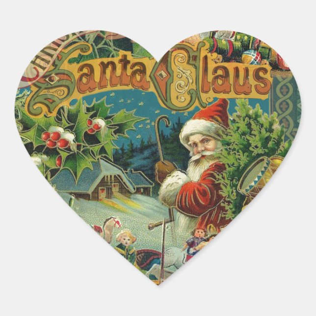 Weihnachtsmann Antike Kunst Herz-Aufkleber (Vorderseite)