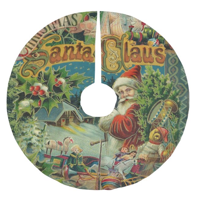 Weihnachtsmann Antike Kunst Polyester Weihnachtsbaumdecke (Vorderseite)