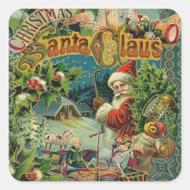 Weihnachtsmann Antike Kunst Quadratischer Aufkleber (Vorderseite)