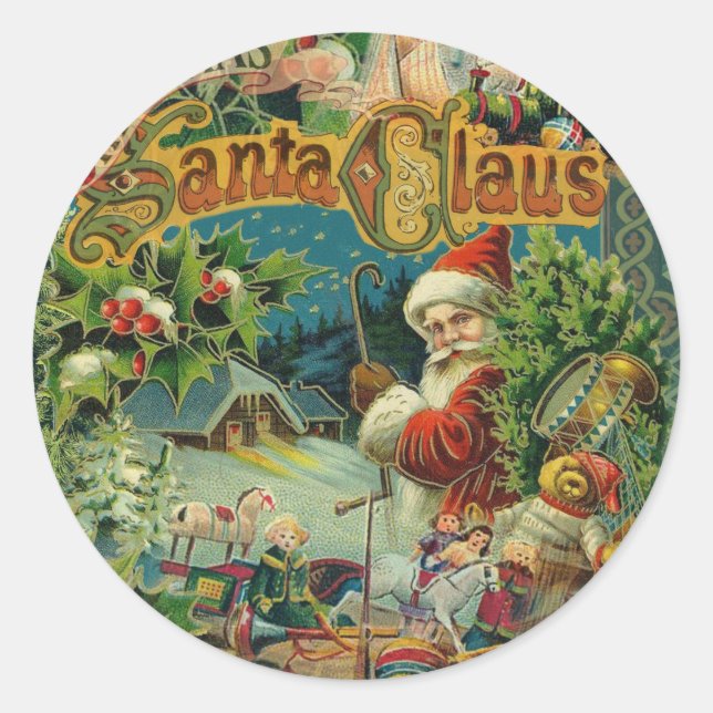 Weihnachtsmann Antike Kunst Runder Aufkleber (Vorderseite)