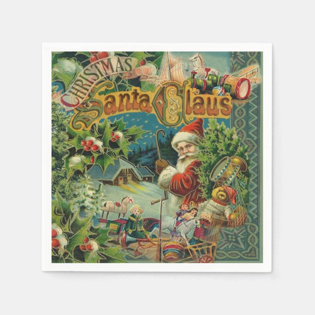 Weihnachtsmann Antike Kunst Serviette (Vorderseite)