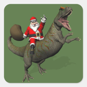 Weihnachtsmann auf Allosaurus reitend Quadratischer Aufkleber
