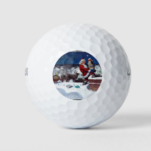 Weihnachtsmann auf Dach, Weihnachtsbücher ausliefe Golfball (Vorderseite)