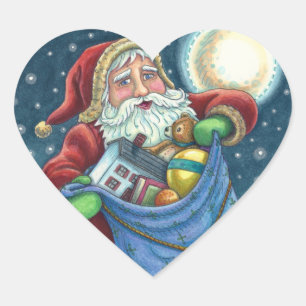 WEIHNACHTSMANN AUF DEM DACH MIT SPIELZEUGSACK, PUP Herz-Aufkleber