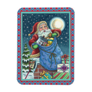 WEIHNACHTSMANN AUF DEM DACH MIT SPIELZEUGSACK, PUP MAGNET