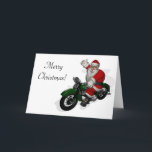 Weihnachtsmann auf dem grünen Vintagen Motorrad Feiertagskarte<br><div class="desc">Hintergrundfarbe kann geändert werden: CUSTOMIZE es Vater Weihnachten Lieben seine alte Harley - gibt ihm mehr Freude zu reiten frei</div>