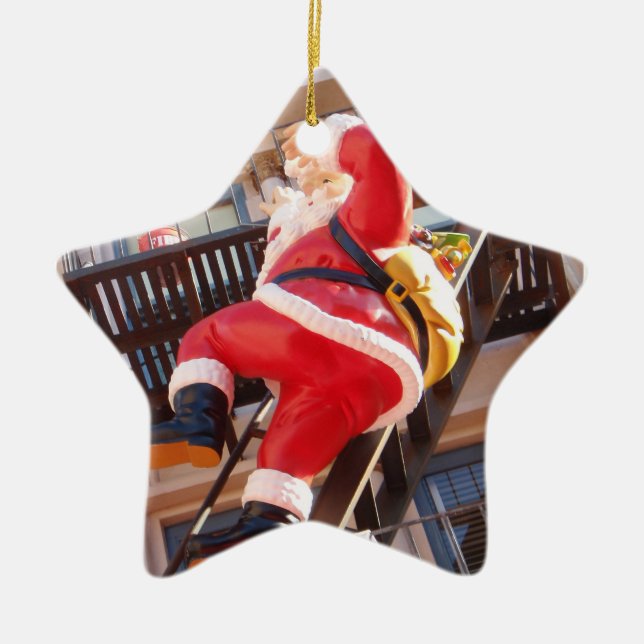 Weihnachtsmann auf dem Notausgang Keramikornament (Vorne)