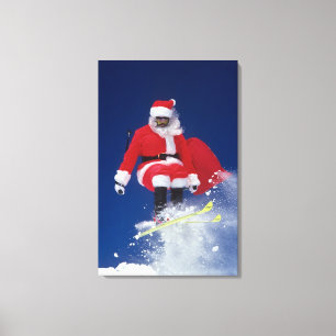 Weihnachtsmann auf dem Skispringen weg von einem Leinwanddruck