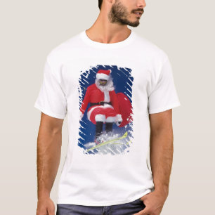 Weihnachtsmann auf dem Skispringen weg von einem T-Shirt