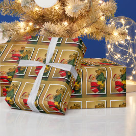 Weihnachtsmann auf dem Weihnachtsbaum Seite an Sei Geschenkpapier