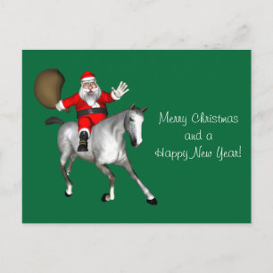 Weihnachtsmann auf einem grauen Pferd Feiertagspostkarte