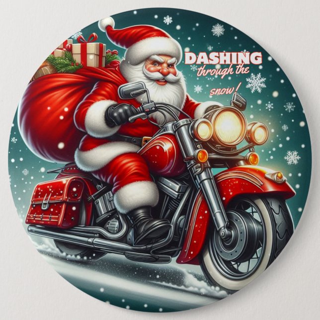 Weihnachtsmann auf einem Motorrad Button (Vorderseite)