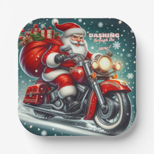 Weihnachtsmann auf einem Motorrad Pappteller