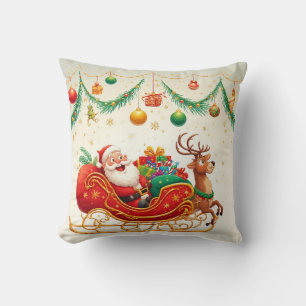 Weihnachtsmann auf einem Schlitten mit einem Renti Kissen