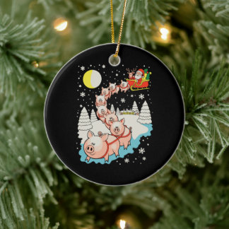 Weihnachtsmann auf einem Schwein hässliche Weihnac Keramik Ornament