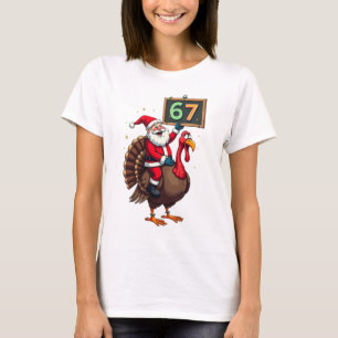 🎅🦃 Weihnachtsmann auf einem Truthahn mit der Num T-Shirt