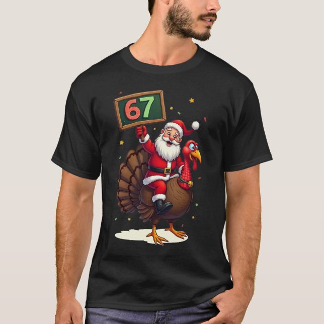 🎅🦃 Weihnachtsmann auf einem Truthahn mit der Num T-Shirt (Vorderseite)