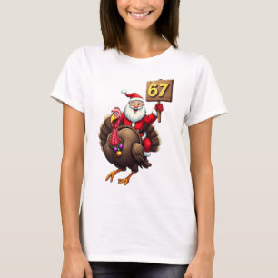 🎅🦃 Weihnachtsmann auf einem Truthahn mit der Num T-Shirt