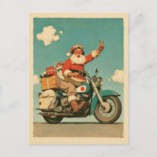 Weihnachtsmann auf einem Vintage-Weihnachtsmotorra Postkarte