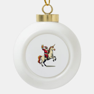 Weihnachtsmann auf Einhorn Bier Weihnachten Lustig Keramik Kugel-Ornament