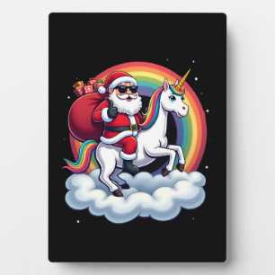 Weihnachtsmann auf Einhorn Xmas Mädchen Frauen Ra Fotoplatte