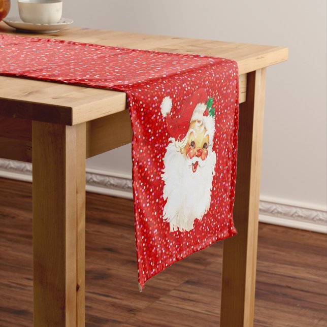 Weihnachtsmann auf festliche Glittering Red Confet Kurzer Tischläufer (Beispiel)