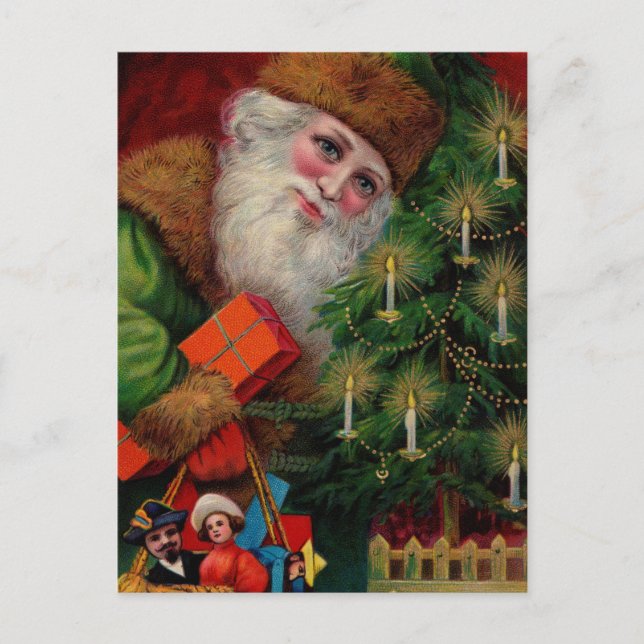 Weihnachtsmann auf grüner Postkarte (Vorderseite)