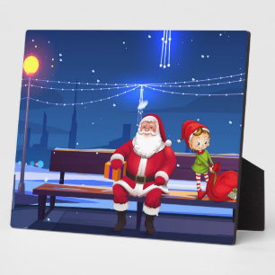 Weihnachtsmann auf Parkbank Fotoplatte