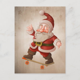 Weihnachtsmann auf Skateboard Feiertagspostkarte