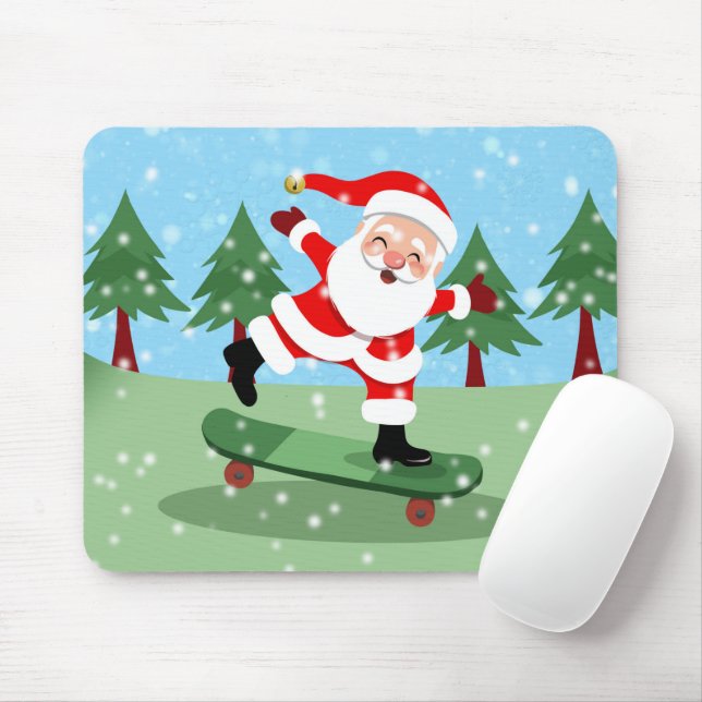 Weihnachtsmann auf Skateboard Mousepad (Mit Mouse)