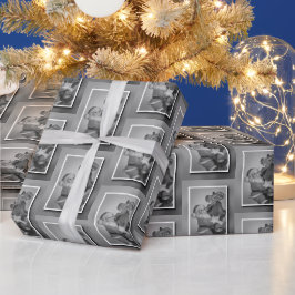 Weihnachtsmann auf Weihnachtsbaum in Schwarz und W Geschenkpapier
